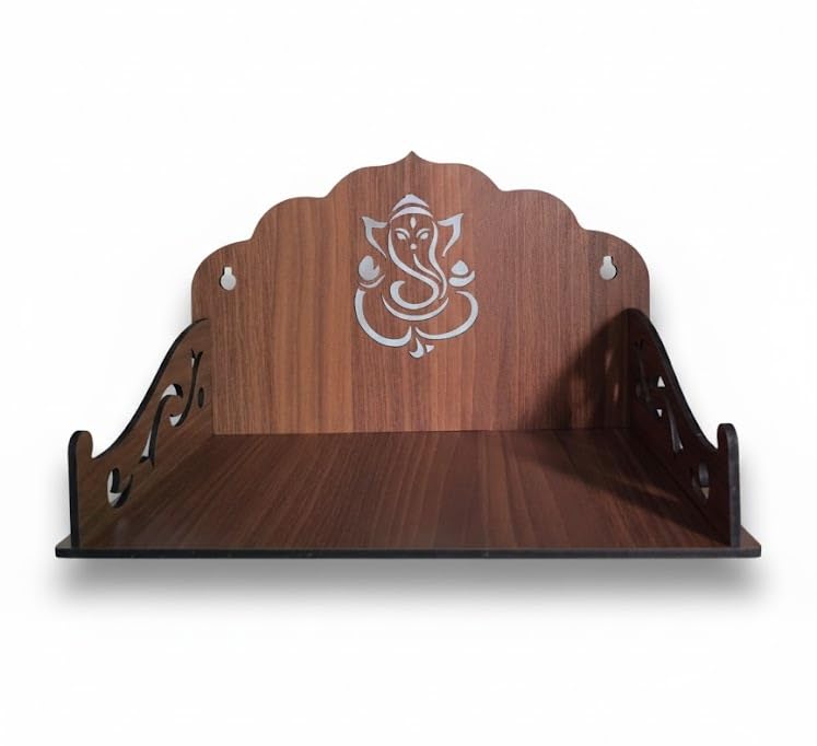 Bindian Wooden Home Temple/Mandir for Wall | Ganesha Motif | Pre-Laminated 4.2mm MDF | Pooja Mandap for Wall Mount & Table Top | Ideal for Small Spaces