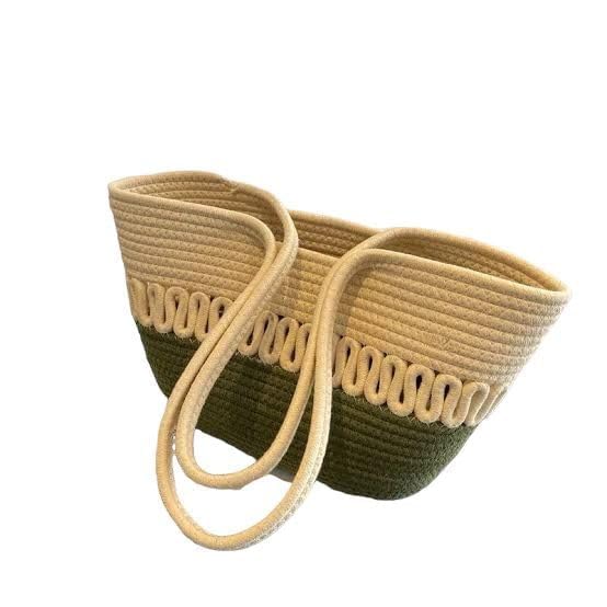 BEAUTIFUL HOMMIES Attractive Hand Bag |large Tote Bag |Summer Bag | Bucket Bag | Basket Bag | Bamboo Tote | Beach Bags for Women|Boho Bag|Handbag |Jute Bag |Handmade Bag (BEIGE GREEN)
