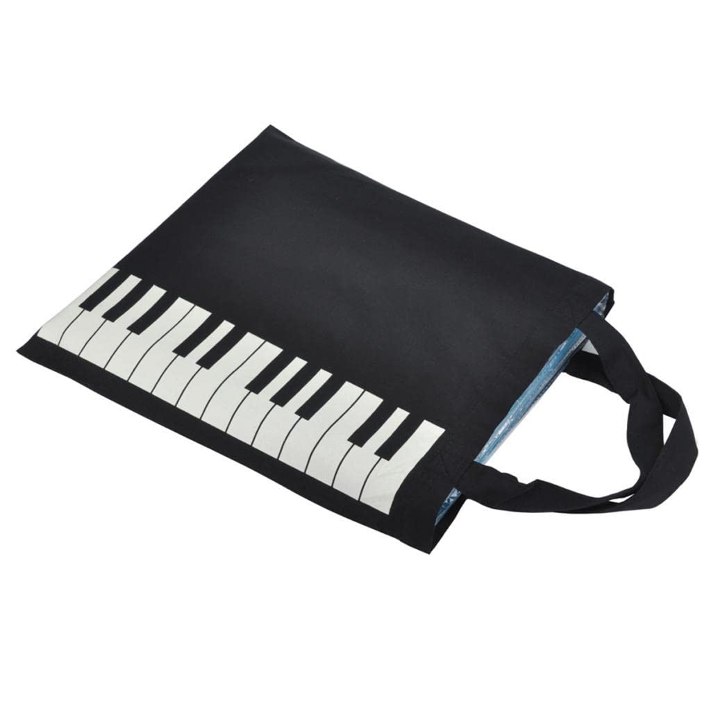 ELBME Pure Cotton Piano Keys Musical Handbag Tote Bag Shopping Bag Gift Black