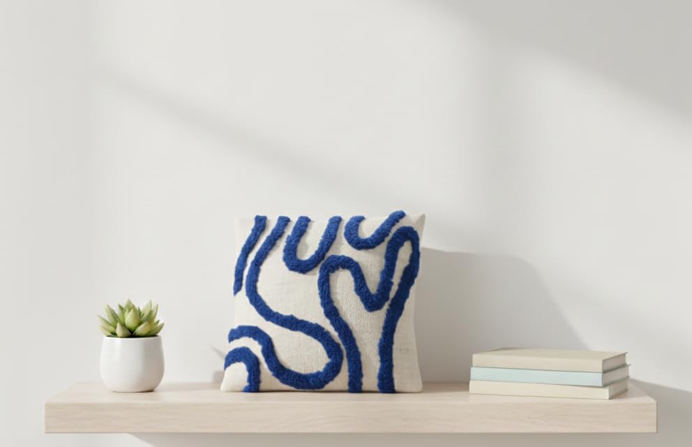 Furnistitchs Premium Decorative Throw Cushion Pillow Cover Boho Home Decor - Living Room Bedroom Couch Sofa Cushion Covers 16 inch x 16 inch (1, Navy Zigzag)
