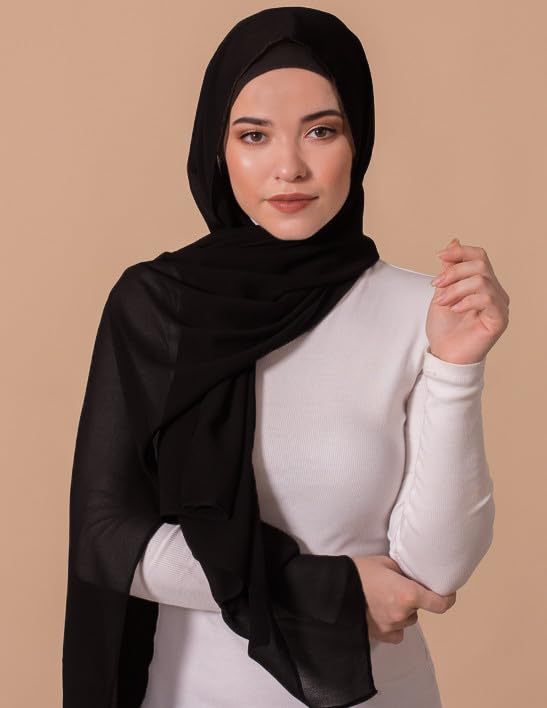 Premium Chiffon Hijab Head Scarf Shawl Wrap for Women (Balck and Purple)