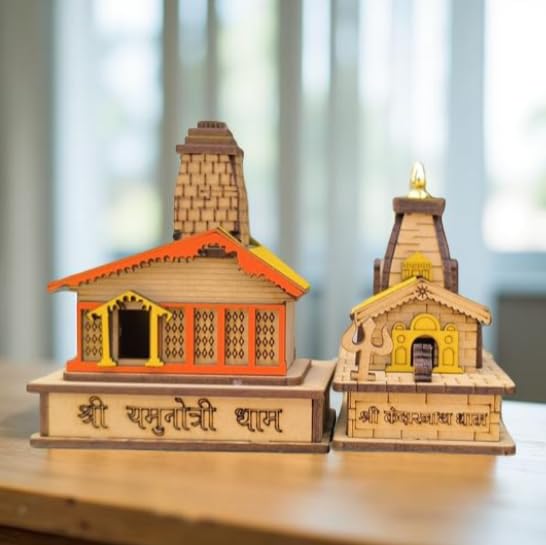 Handcrafted Wooden Chardham Temple Model, Kedarnath Yamunotri Replica for Home Mandir, Puja Room, Traditional Religious Decor, Spiritual Gift