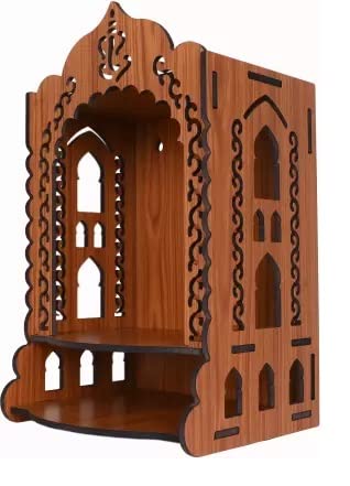 MANDIRAM Ssi Fully Handmade Beautyfull Small Wooden Home And Office Temple/Pooja Mandir Pooja Ghar, Fantasy, 22 Cm