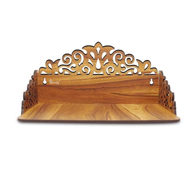 LET'S DIY Small Wooden Handcrafted Temple with Carved Side Design | Home Mandir & Set Top Box Stand for Home and Office (Pack of 1)