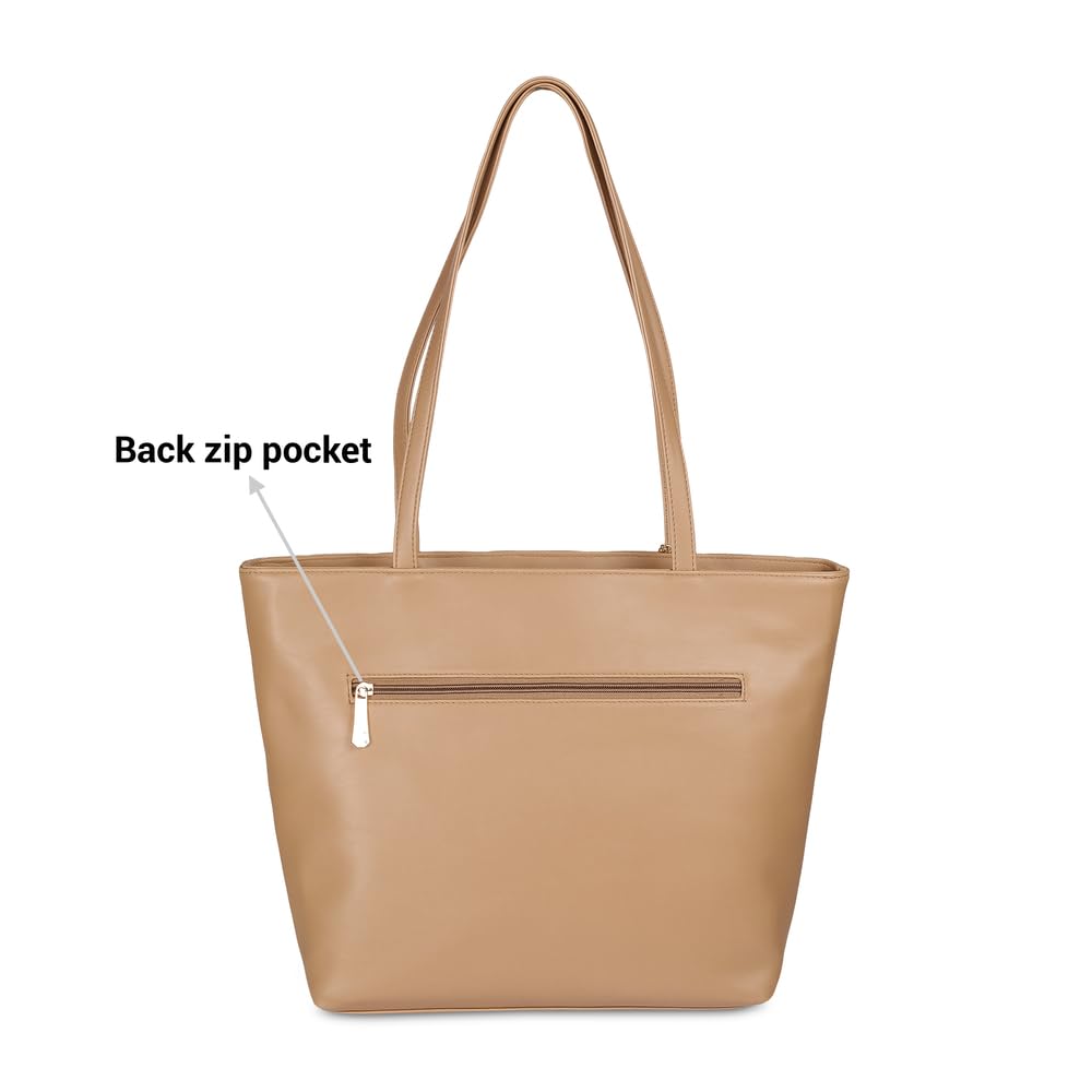 Mochi Women's Beige Stylish Faux Leather Tote Bag (66-365)