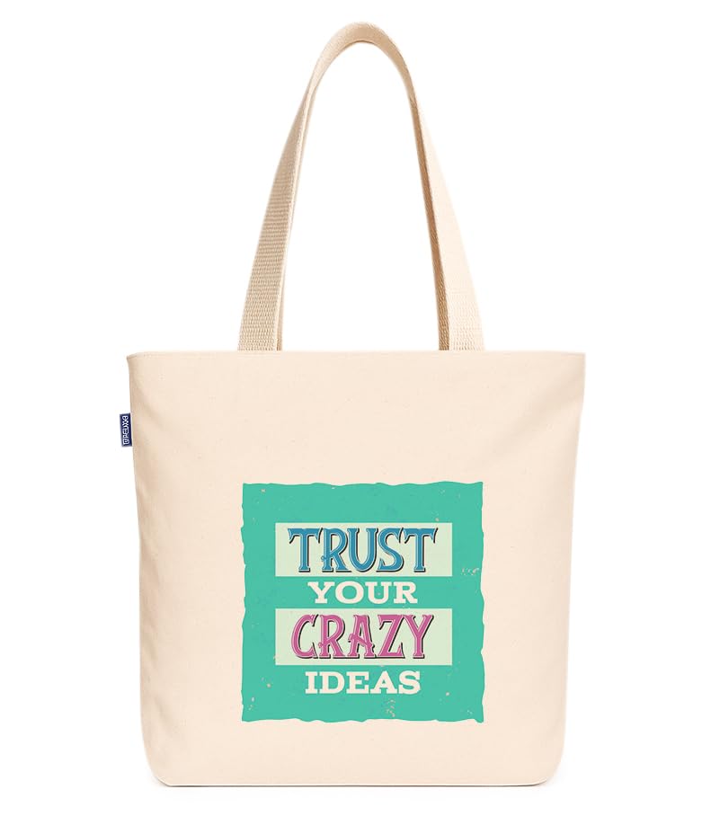 Econest Premium Canvas Tote Bags for Women with zip closer | unique tote bag for Girls, 100% Organic Cotton Tote bag | beach | gift | office, school & Daily Usable strong handbag (Crazzy Idea)