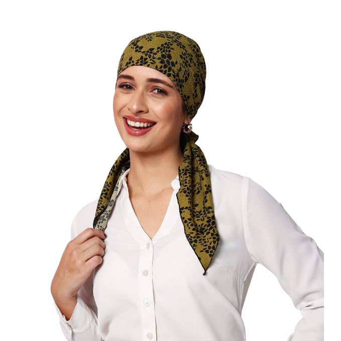 The Headscarves Women’s Cotton Printed Pre-Tied Headscarf for Chemo Hair Loss – Stylish Chemo Headwear, Soft Cotton Hijab Wrap, Bamboo Turban Scarf, Breathable Cancer Head Cover Free Size