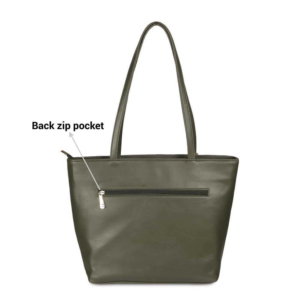 Mochi Women's Green Stylish Faux Leather Tote Bag (66-365)