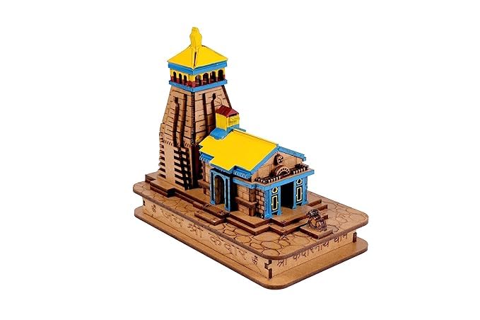 DARIDRA BHANJAN Kedarnath Dham Colored Temple Mandir Kedarnath 3D Wooden kedarnath Temple Model for Car Dashboard, Office Desk, Home Pooja Room Multicolor kedarnath Pack of 1pcs (LxBxH=7x12x12) cm