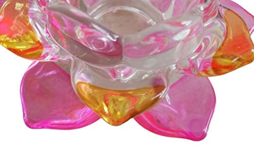 Bellveen Fancy Crystal Glass Lotus Candle Holders | Pink & Yellow Color