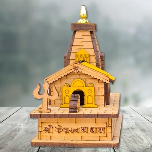 A&S Ventures Miniature Kedarnath Mandir in Wood Craft Brown 3D Model Temple Statue with Double-Sided Tape