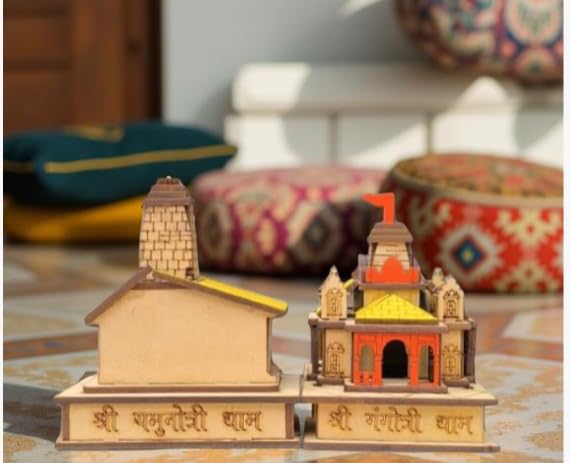Rudram Char Dham Temple 3D Wooden Model Set, Gangotri & Yamunotri Combo, MDF Wood Multicolour Mandir for Home, Office, Car & Pooja Decor