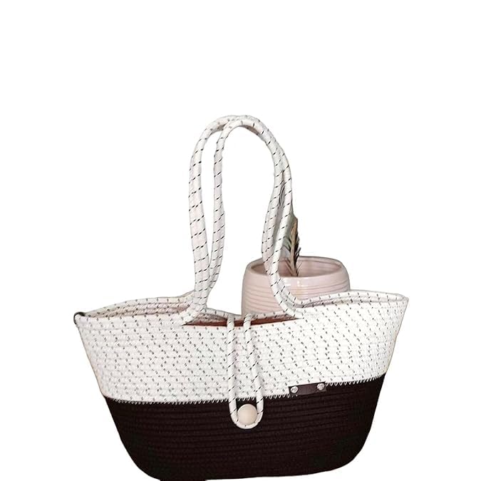 BEAUTIFUL HOMMIES Attractive Hand Bag |large Tote Bag |Summer Bag | Bucket Bag | Basket Bag | Bamboo Tote | Beach Bags for Women|Boho Bag|Handbag |Jute Bag |Handmade Bag (BLACK AND WHITE STYLISH)