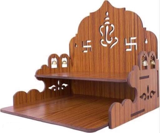 Wooden Temple for Home – Wall Mounted Pooja Mandir | Decorative Prayer Shelf with Storage | Engineered MDF Wood | Compact 11.50x9x9.5 Inch (Style -3)