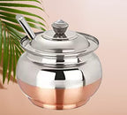 ImegaZ Copper Coated Base Stainless Steel Ghee Pot with Spoon, Oil Jar, Oil Pot, Ghee Serving Jar/Container, Ghee Storage jar with spoon (100ml Pack of 1)
