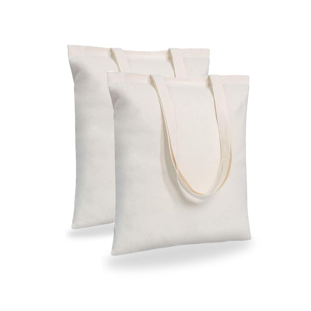 MAINDAIS Cotton Tote Shopping Bags With Extra Strong 12’’ Handle | Hold 15 Kg | Washable, Reusable, Eco Friendly Biodegradable Multipurpose Use Grocery Bag Natural(Pack Of 2)