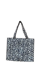 HOUSE OF GULAB Cotton Tote Bag Reusable Shopping Bag Printed Cloth Carry Bag with Long Handle Eco Friendly Grocery Storage Travel Bag for Men & Women 15x18 Inch (Blue & White)