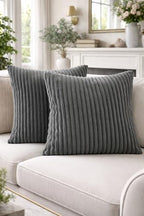 AWARD VELVETS Premium Faux Rabbit Fur Plush Luxury Soft Fluffy Striped Decorative Throw Pillow/Cushion Covers for Sofa, Couch, Living Room - (Dark Grey, 24 x 24 inch) Set of 1