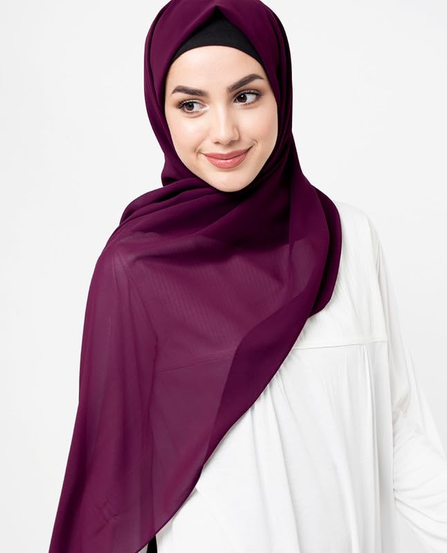 Premium Chiffon Hijab Head Scarf Shawl Wrap for Women (Balck and Purple)
