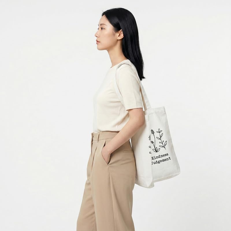 The Korhean Store A Little More Kindness Aesthetic Tote Bag for College, Travelling, Shopping, Office, Beach & Daily Use, Ecofriendly & Reusable, Premium Canvas Cotton