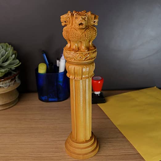 Vasu Creation Ashoka Pillar Wooden Decorative Statue, Hand Carved, 30 cm, Golden Brown (10inch)