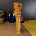 Vasu Creation Ashoka Pillar Wooden Decorative Statue, Hand Carved, 30 cm, Golden Brown (10inch)