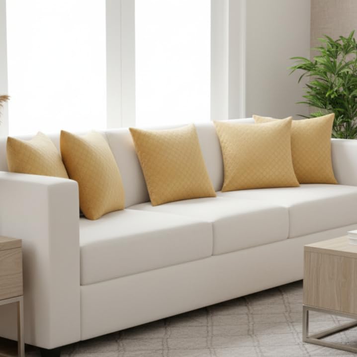 STITCHNEST Quilted Velvet Cushion Covers Set of 5 | Soft Brown | 12x12 Inches | Premium Sofa & Living Room Décor