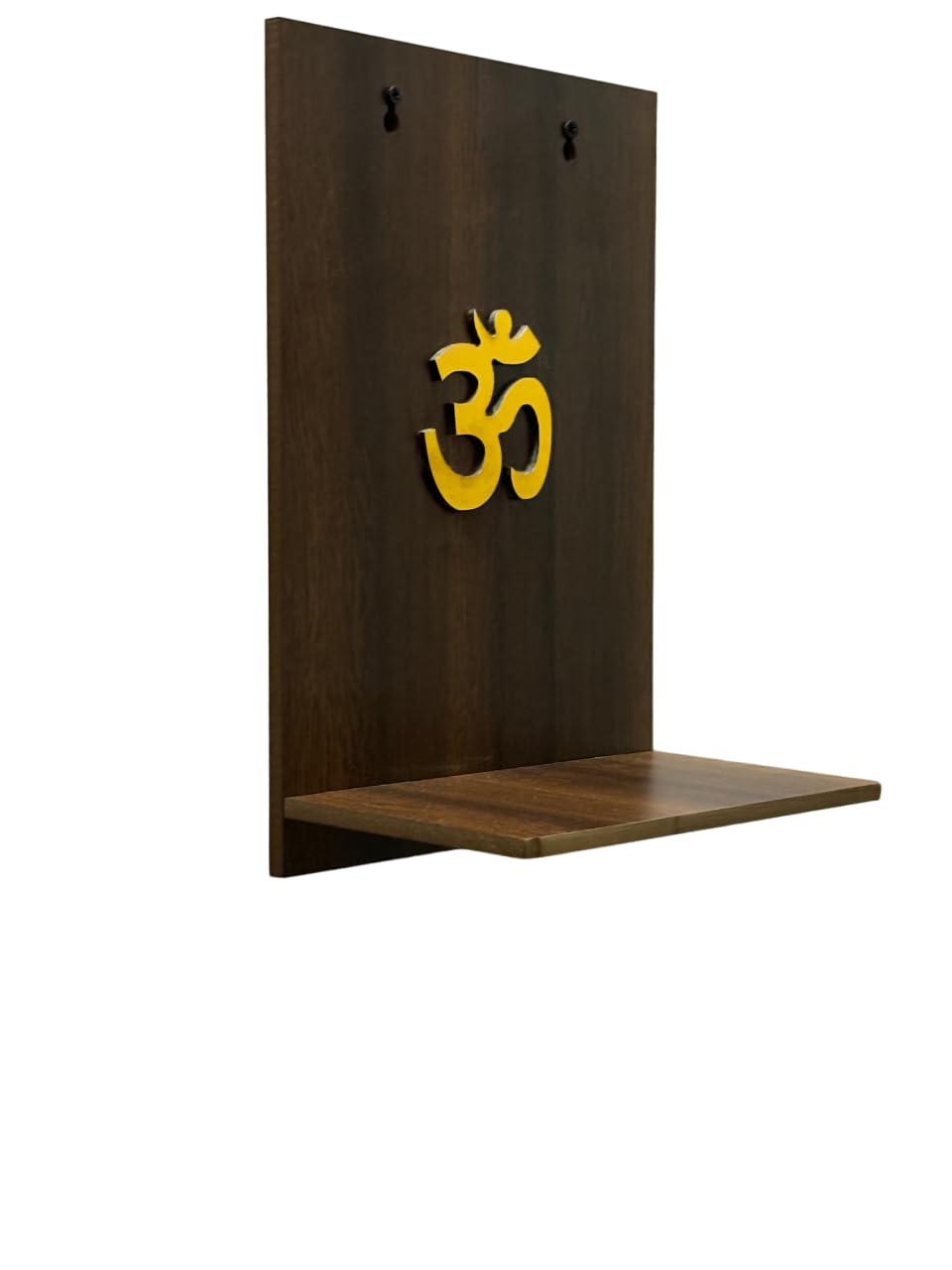Wooden Temple with Golden Om, Wall Hanging Mandir, Home and Office Wall Mounted Temple
