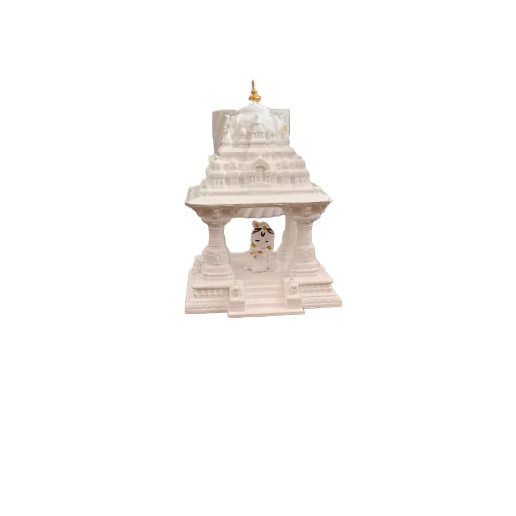 White Marble Finish Temple, Home Puja Mandir with Deity Figurine, Table Top Pooja Stand, Pack of 1