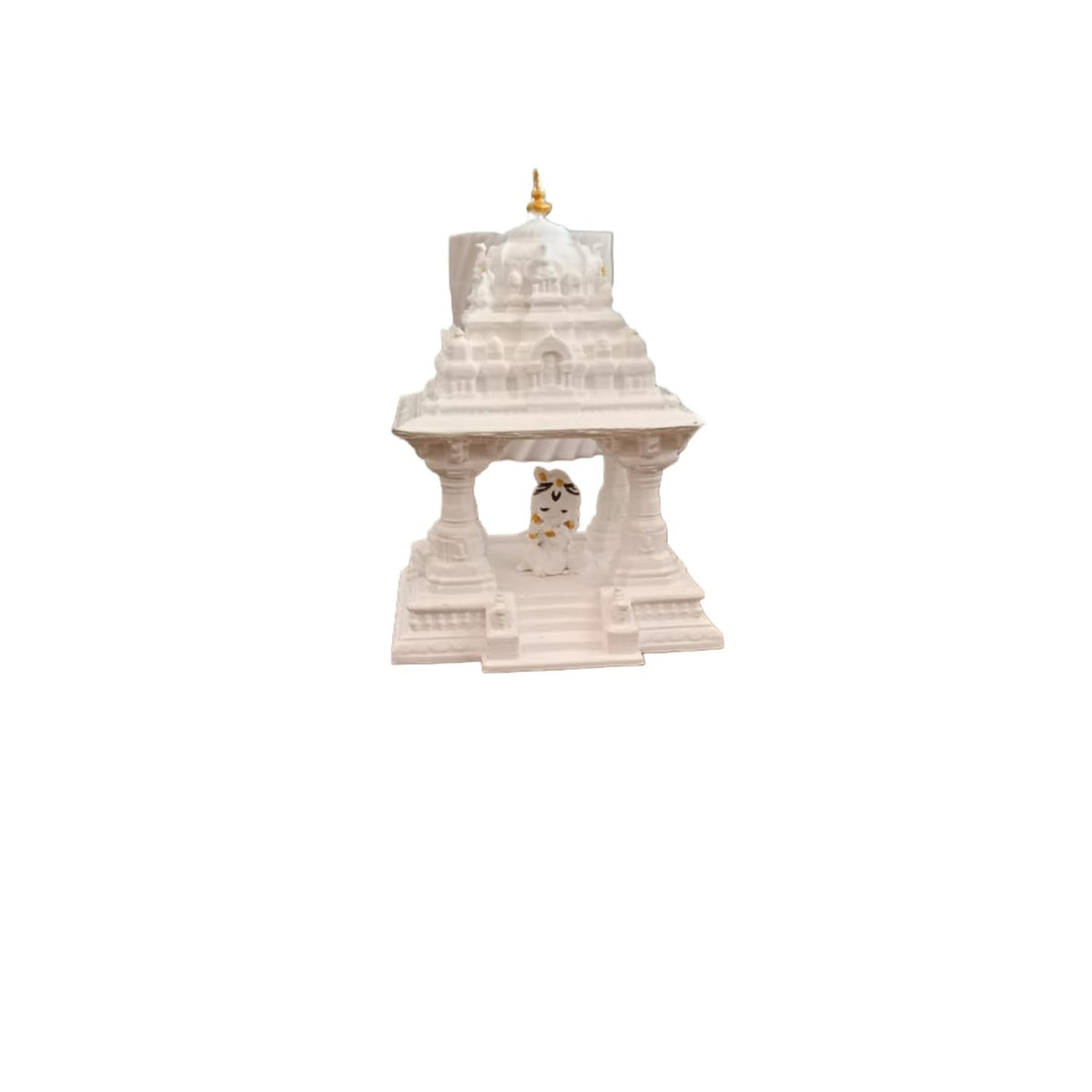 White Marble Finish Temple, Home Puja Mandir with Deity Figurine, Table Top Pooja Stand, Pack of 1