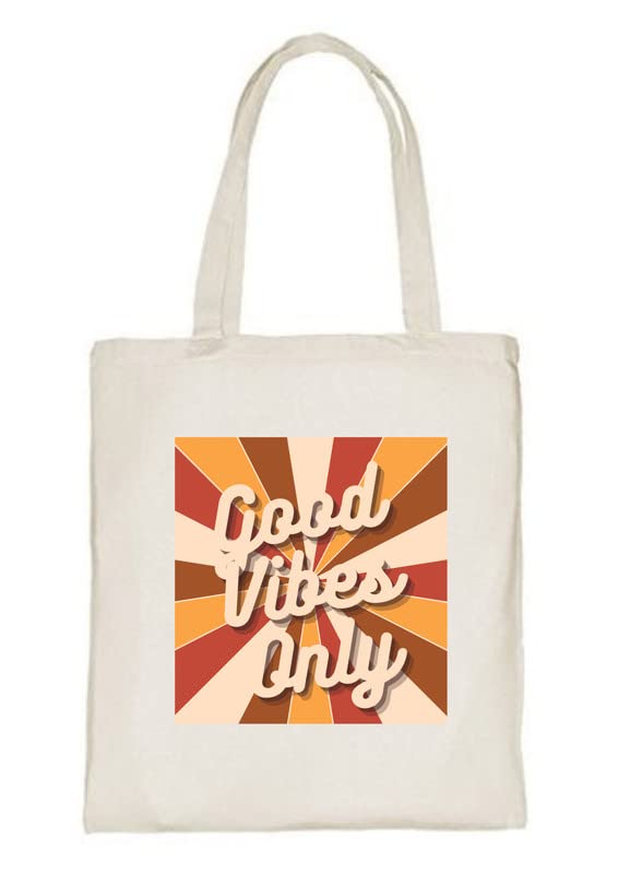 Delhi Printing Co. Good vibes only tote bag Strong Cotton Bag for Shopping | Canvas Tote Bag for Women & Girls | Stylish Cotton Handbags (13)
