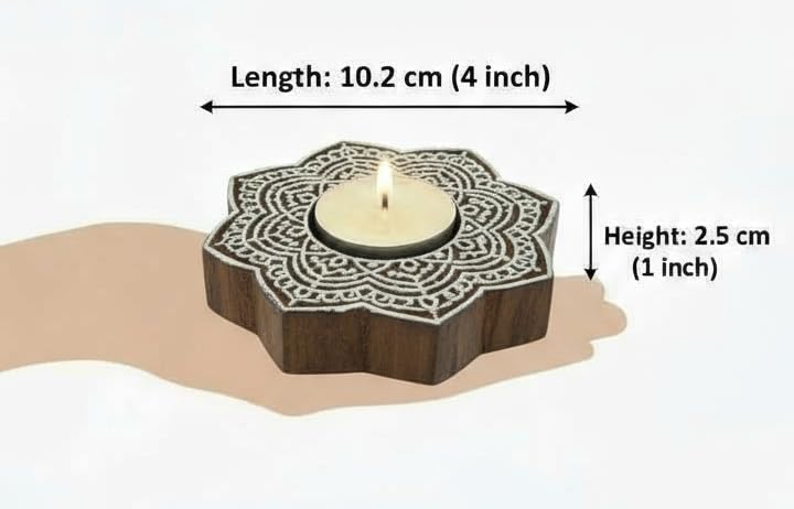 Goyoham Wooden Candle Holders, Pack of 2, Floral Mandala Pattern