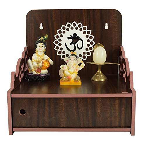 Lexical Wooden Readymade Wall Hanging Puja Temple for Home God Stand for Pooja Room Mandir Wood Devghar Stand for Office and Shop Lexical-445