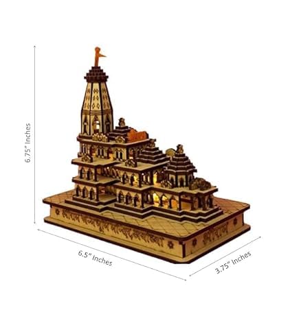 VRCT Ram Mandir Ayodhya 3D Model Wooden Temple with Light (6X4) INCH