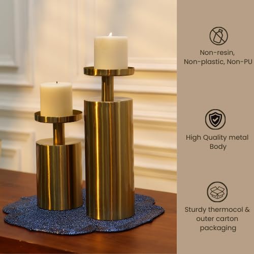 Set of 2 Metal Candle Stands for Home Décor Round Pillar Tealight Holder Centerpiece Tableware Accessories Housewarming Gift