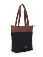 ZOUK Jet Black Solid Printed Women's Jute Handcrafted Vegan Leather Black Everyday Tote