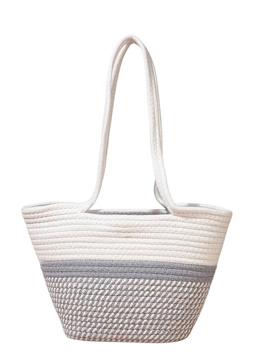 BEAUTIFUL HOMMIES Attractive Hand Bag |large Tote Bag |Summer Bag | Bucket Bag | Basket Bag | Bamboo Tote | Beach Bags for Women|Boho Bag|Handbag |Jute Bag |Handmade Bag (WHITE GREY STYLISH)
