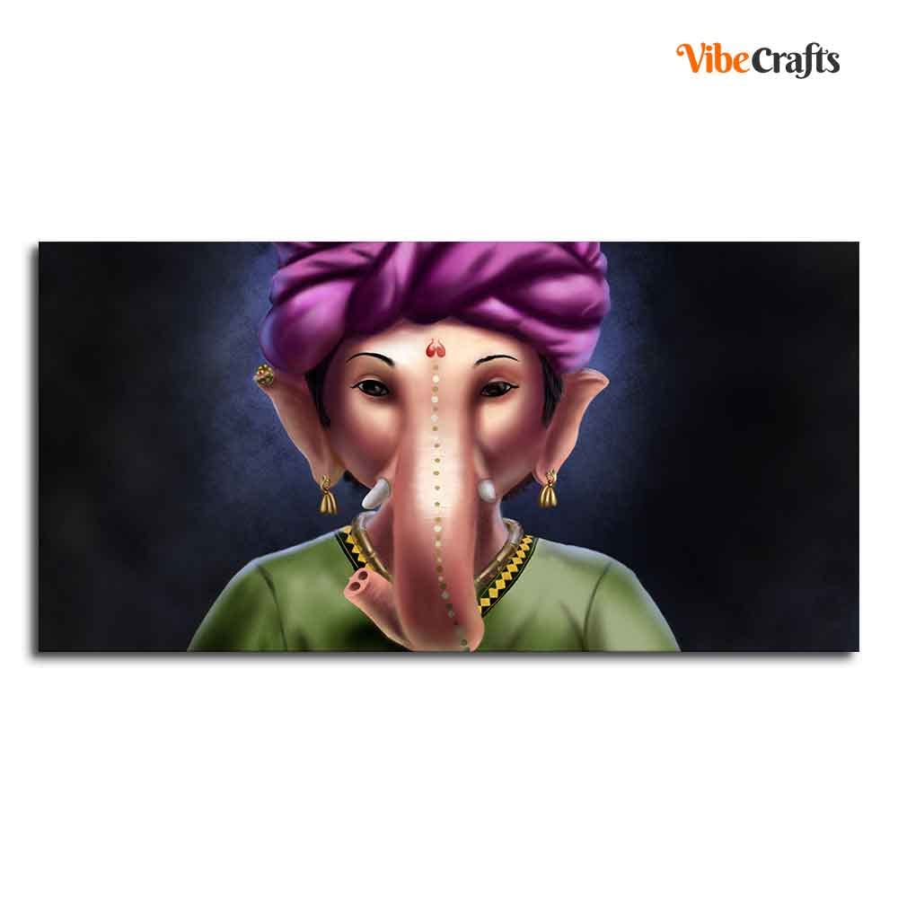 VIBECRAFTS Canvas Paintings for Living Room Drawing Room Portrait Of Ganesha Canvas Wall Painting Fitted With Wooden Frame For Home | Office | Living Room | Gifts (PTVCH_2503)