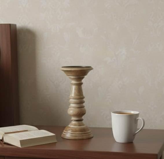 Wooden Pillar Candle Holder Stand, Rustic Turned Design Ideal for Weddings or Parties as Well as Home Decor Brown White wash