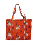 HOUSE OF GULAB Tote Bag for Women Cotton Canvas Tote Bag with Long Handle & Inside Pocket Reusable Shopping Bag Shoulder Carry Bag Eco Friendly Cloth Tote College Office Handbag (Dark Orange & Pink)