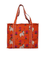 HOUSE OF GULAB Tote Bag for Women Cotton Canvas Tote Bag with Long Handle & Inside Pocket Reusable Shopping Bag Shoulder Carry Bag Eco Friendly Cloth Tote College Office Handbag (Dark Orange & Pink)