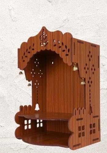 Be artistic studio Wood Temple for Home - Compact Wall Hanging Mandir with Storage Drawer | Premium Solid Wood Pooja Ghar for Wall Mount or Tabletop (9 x 9 x14 Inch) - NIB-988