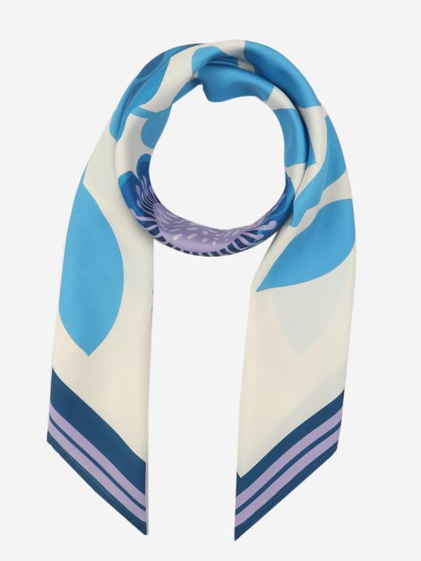 Beau Design Women's Stylish Square Polyster Trendy Digital Printed Fashion Head Neck Scarf Stole Wrap - Blue White Large 29 X 29