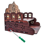 GLCW OM Design Wooden Pooja Temple for Home, DIY Assembly, 21x21.5x20.5 cm, with 6 Bells and Floral Design, Brown