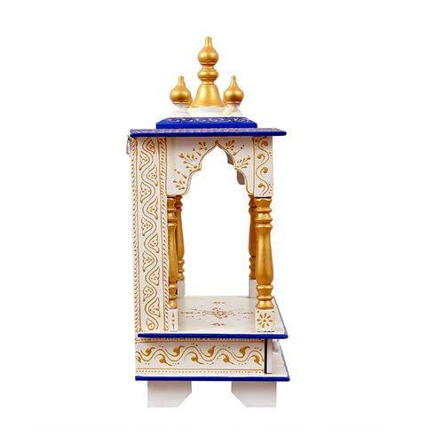 Kamdhenu Art and Craft Wood Home Temple (White and Blue, 9 X 18 X 21 Inch)