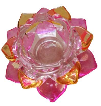 Bellveen Fancy Crystal Glass Lotus Candle Holders | Pink & Yellow Color