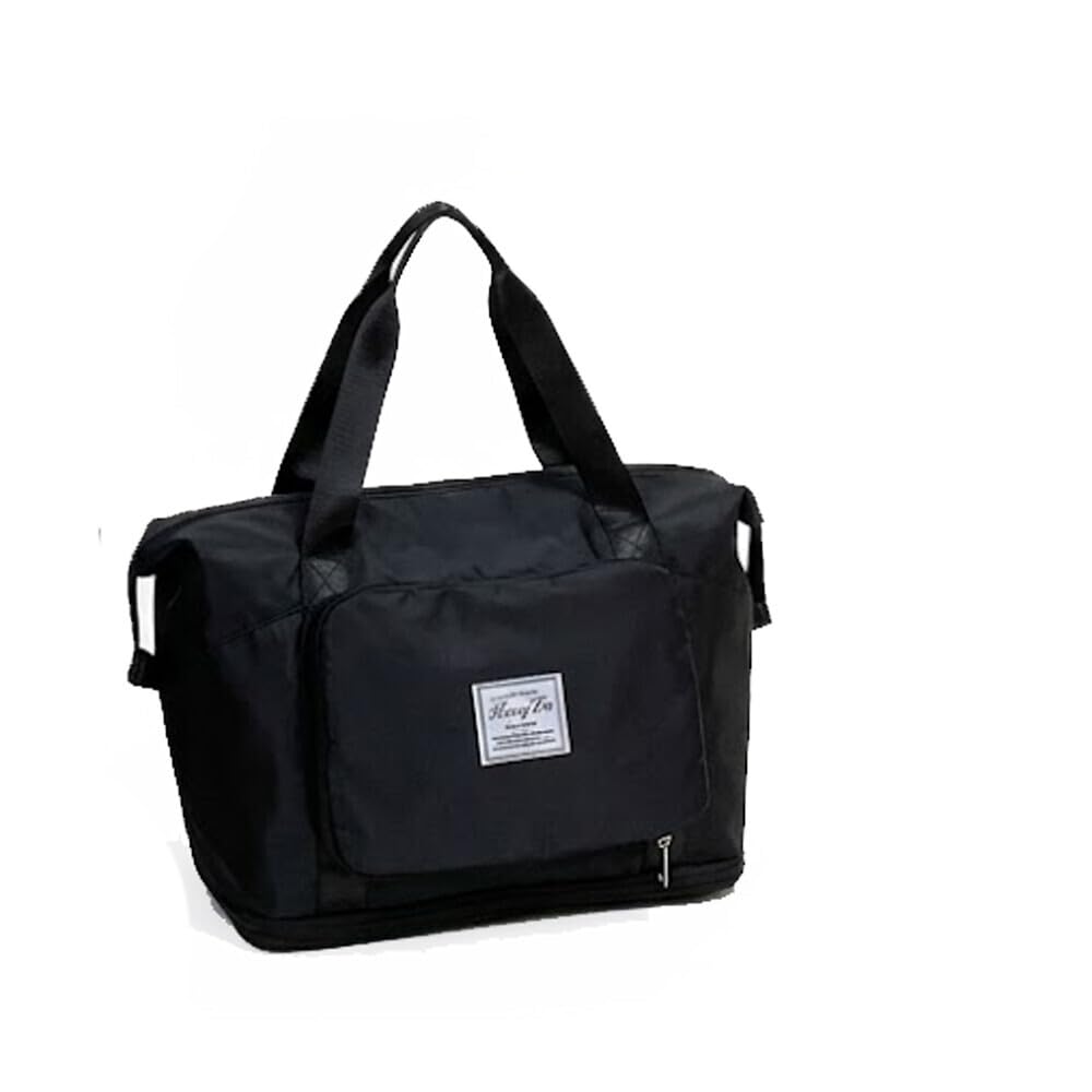 Viyaro Polyester Foldable Tote Bag | Expandable Design with Dry & Wet Separation, Waterproof Fabric, Multiple Pockets with Zipper & Lightweight Shoulder Carrying Comfort | Convenient Choice—Black