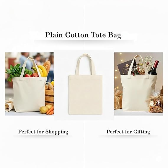 NYALA Plain Cotton Canvas Tote Bag, 15x16 Inch, with Extra Strong Handle