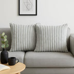 AWARD VELVETS Premium Faux Rabbit Fur Plush Luxury Soft Fluffy Striped Decorative Throw Pillow/Cushion Covers for Sofa, Couch, Living Room - (Light Grey, 24 x 24 inch) Set of 1
