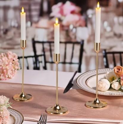 FIDEO Set of 3 Elegant Metal Candle Holders | Gold & White Polished Finish | Romantic Tabletop Decor for Dinners, Weddings, Anniversaries, Home & Hotel Decor for Special Occasions